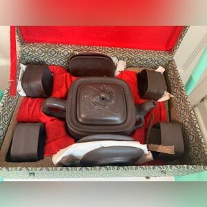 Vintage Chinese Yixing Purple Clay Tea Set with Square Bamboo Tea Pot